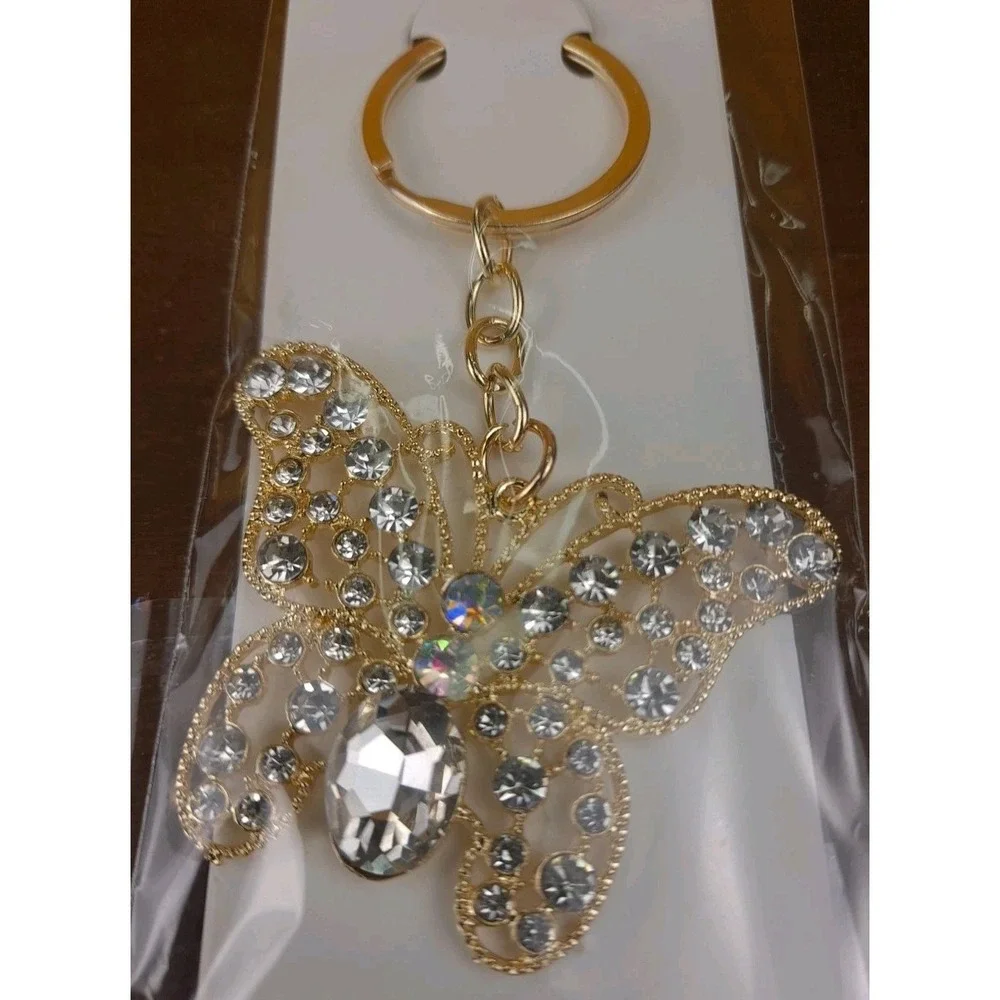 NIP Crystal Collection‎  Reflective Crystal Butterfly Gold Tone Keychain